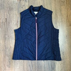 Talbots Navy Quilted Vest with Pink Accents